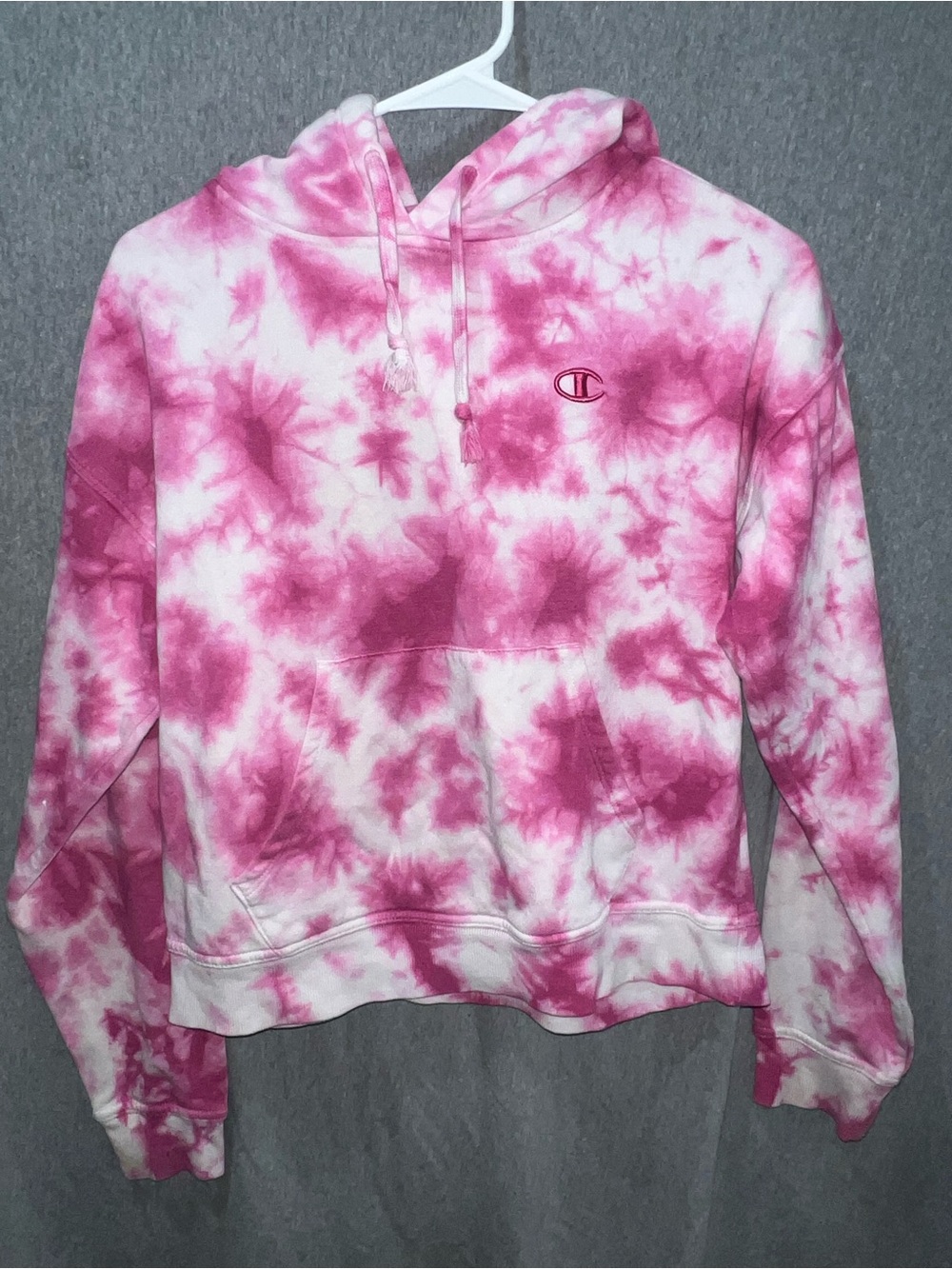 Champion Kids Pink White Tie Dye‎ Pullover Hoodie Sweatshirt XS
